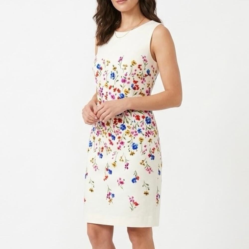 Hobbs London Fiona Floral Shift Dress White Botanical Garden Party US 10 UK 14